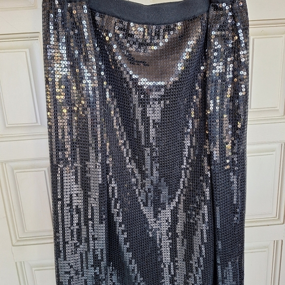 Linea Gorgeous Black Sequin Skirt SzXL Pullon Elastic Waist Nylon/Cotton - Picture 4 of 7